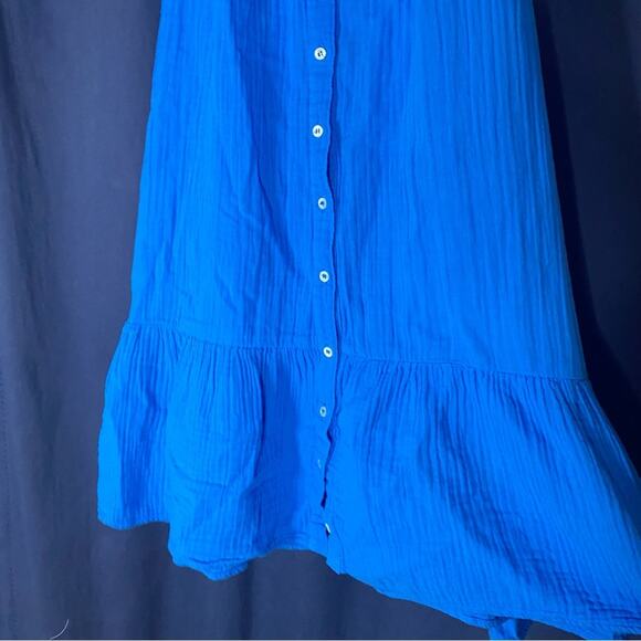 XIRENA Jude Acqua Blue Gauzy Ruffled Mini Cotton Summer Dress Size Medium - Picture 3 of 7